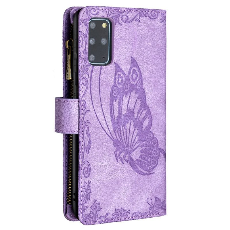 Läderfodral För Samsung Galaxy S20 Plus 4G / 5G Zip Pocket Butterfly