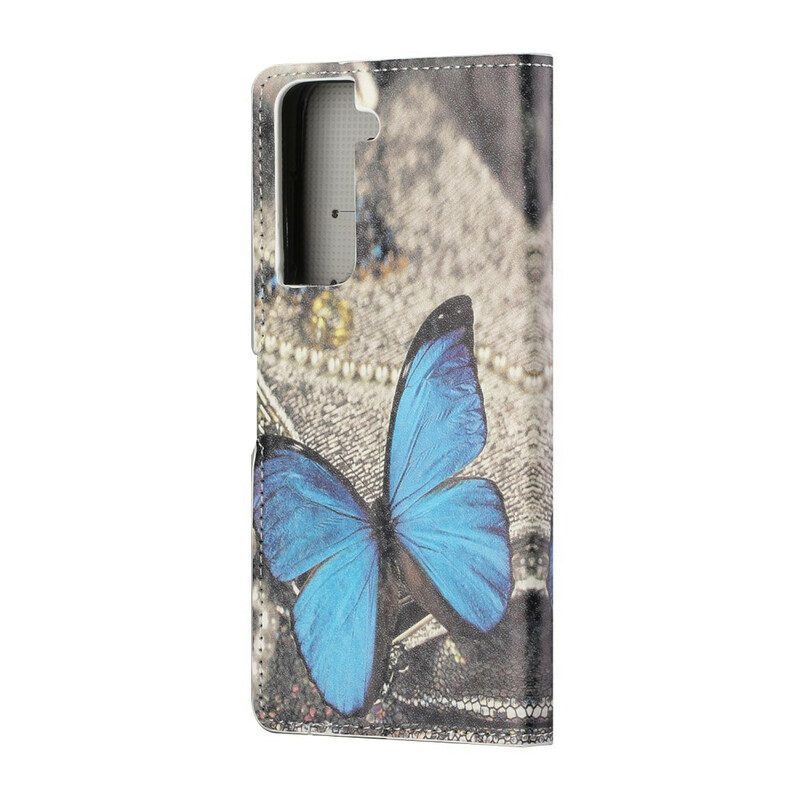 Läderfodral För Samsung Galaxy S21 5G Endast Fjärilar