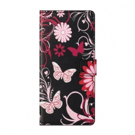 Läderfodral För Samsung Galaxy S21 5G Fjärilar Och Blommor