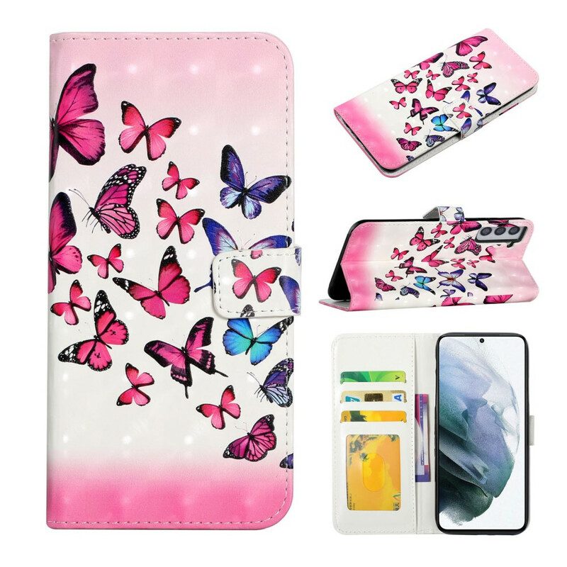 Läderfodral För Samsung Galaxy S21 FE Flygande Fjärilar