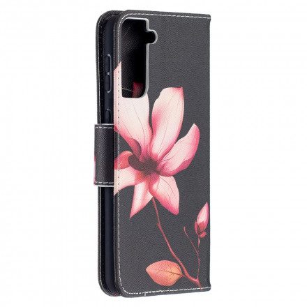 Läderfodral För Samsung Galaxy S21 Plus 5G Rosa Blomma