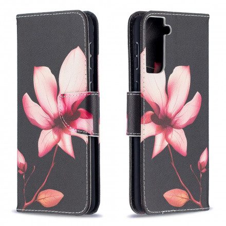 Läderfodral För Samsung Galaxy S21 Plus 5G Rosa Blomma