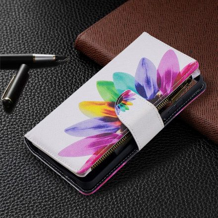 Läderfodral För Samsung Galaxy S21 Ultra 5G Blommonficka Med Dragkedja