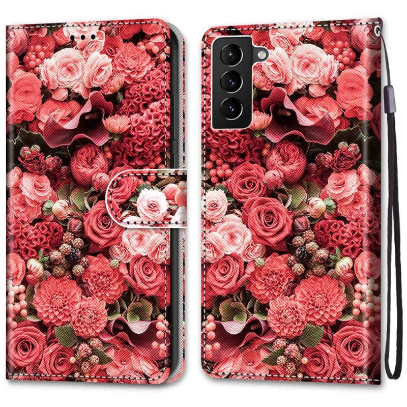 Läderfodral För Samsung Galaxy S22 Plus 5G Blomsterromantik