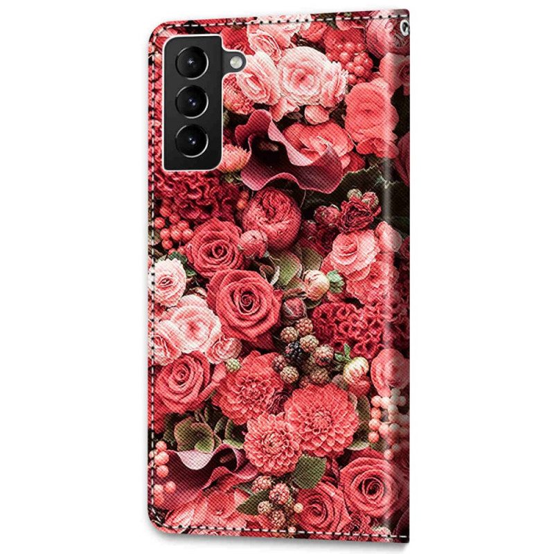 Läderfodral För Samsung Galaxy S22 Plus 5G Blomsterromantik