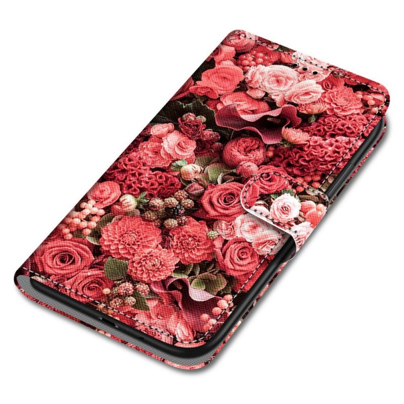 Läderfodral För Samsung Galaxy S22 Plus 5G Blomsterromantik