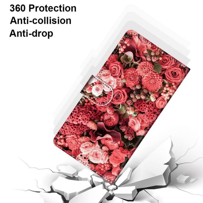 Läderfodral För Samsung Galaxy S22 Plus 5G Blomsterromantik
