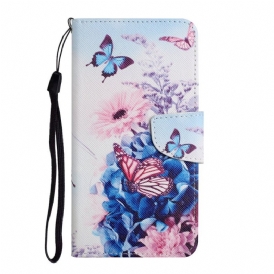 Läderfodral För Samsung Galaxy S22 Plus 5G Bukett Av Blommor Och Fjärilar