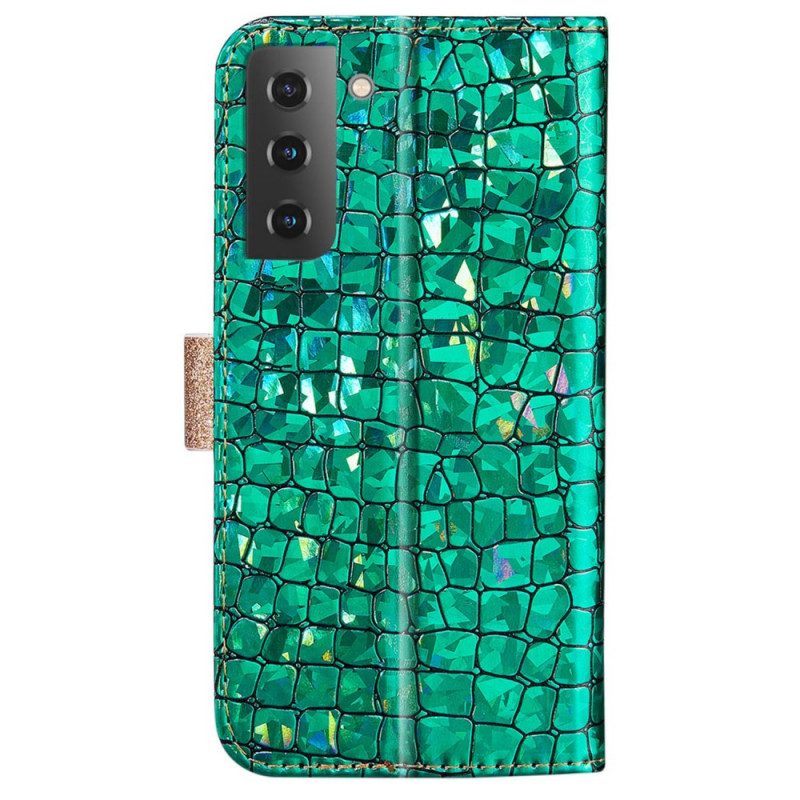 Läderfodral För Samsung Galaxy S22 Plus 5G Croc-diamanter