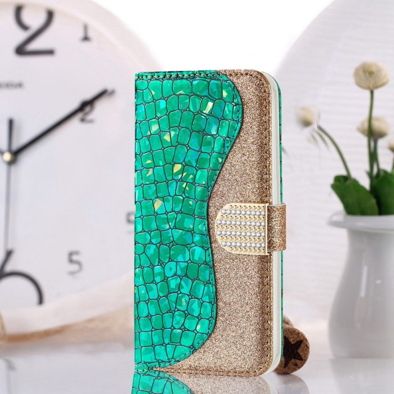 Läderfodral För Samsung Galaxy S22 Plus 5G Croc-diamanter