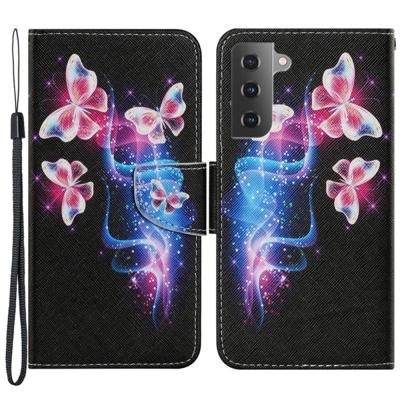 Läderfodral För Samsung Galaxy S22 Plus 5G Magiska Fjärilar