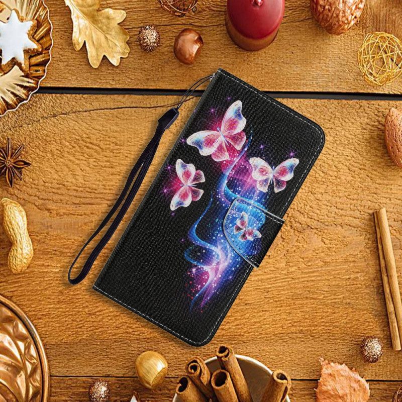 Läderfodral För Samsung Galaxy S22 Plus 5G Magiska Fjärilar