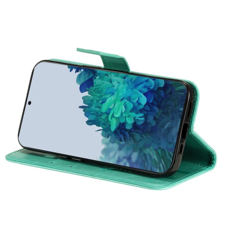 Läderfodral För Samsung Galaxy S22 Plus 5G Med Kedjar Träd Och Bandkatt