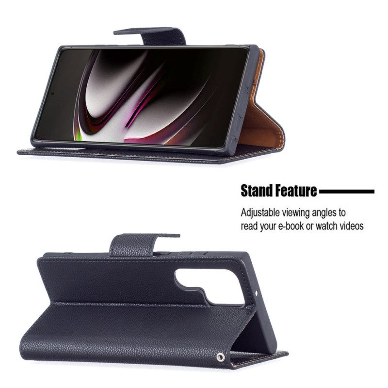 Läderfodral För Samsung Galaxy S22 Ultra 5G Folio-fodral Litchi Flap Sned