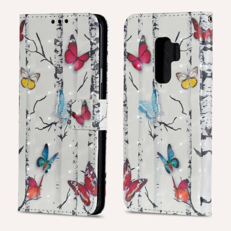 Läderfodral För Samsung Galaxy S9 Plus Fjärilar Och Björk