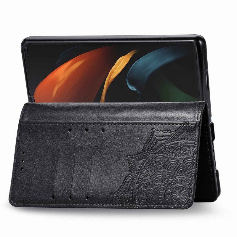 Läderfodral För Samsung Galaxy Z Fold 4 Med Kedjar Medeltidens Strappy Mandala