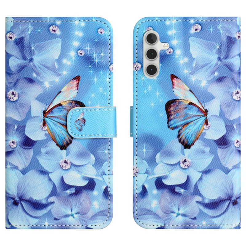 Läderfodral Samsung Galaxy A17 4g / 5g Telefonfodral Blom- Och Fjärilsmönster