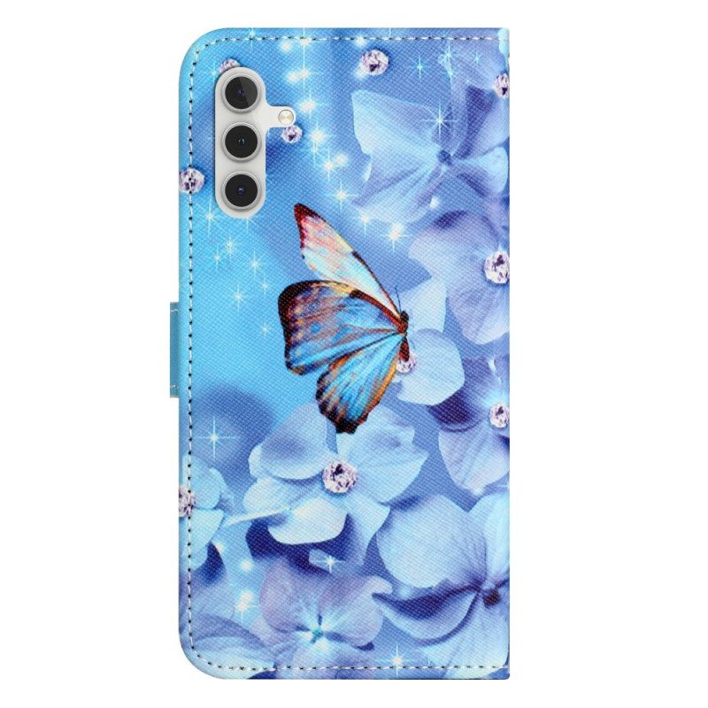 Läderfodral Samsung Galaxy A17 4g / 5g Telefonfodral Blom- Och Fjärilsmönster