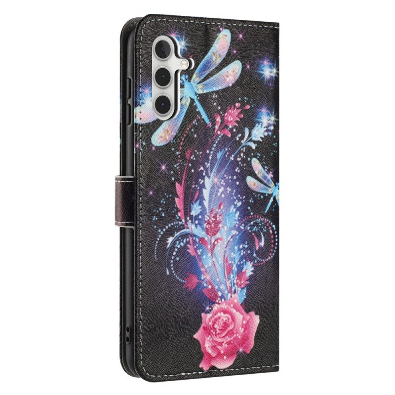 Läderfodral Samsung Galaxy A17 4g / 5g Telefonfodral Färgglada Trollsländor