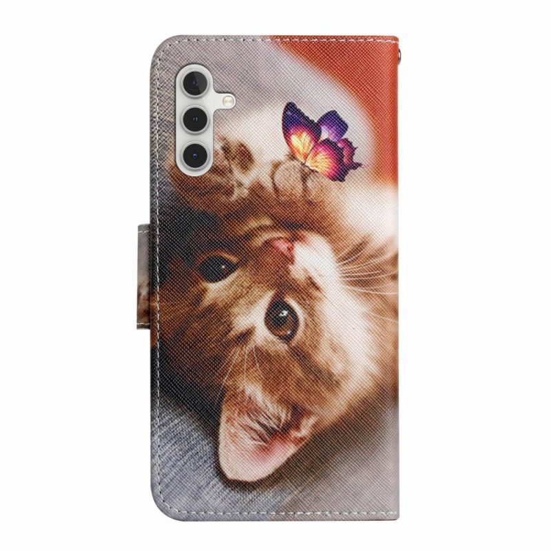 Läderfodral Samsung Galaxy A17 4g / 5g Telefonfodral Fjäril Och Katt