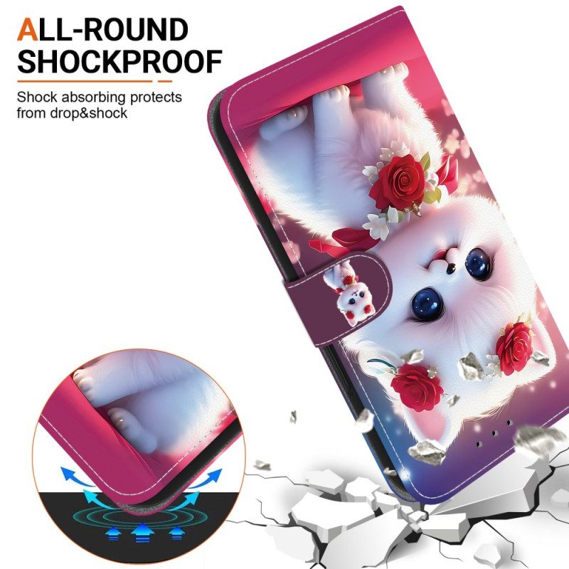 Läderfodral Samsung Galaxy A17 4g / 5g Telefonfodral Katt Med Rosor