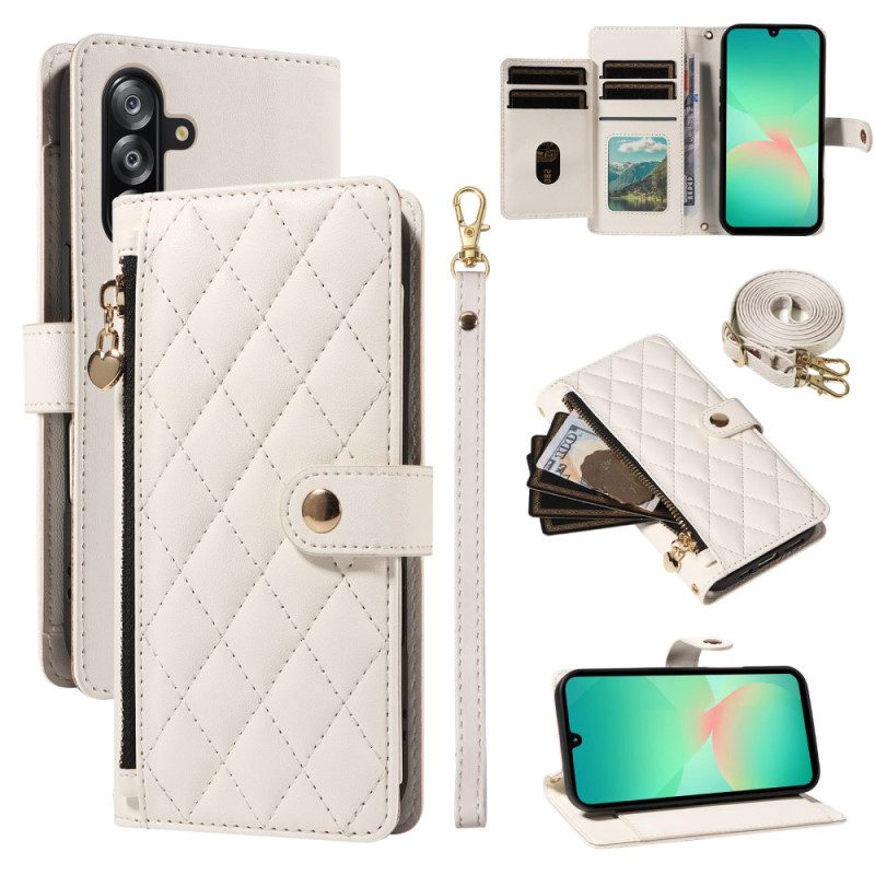 Läderfodral Samsung Galaxy A17 4g / 5g Telefonfodral Quiltad Med Rem Och Axelrem
