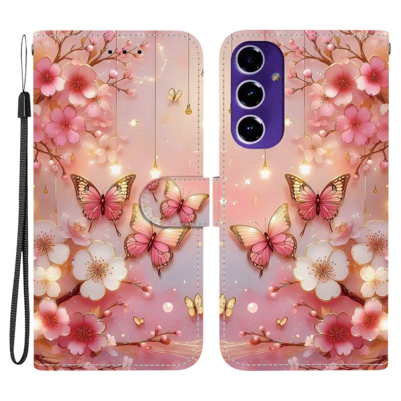 Läderfodral Samsung Galaxy A17 4g / 5g Telefonfodral Röd Blommig