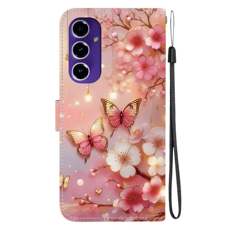 Läderfodral Samsung Galaxy A17 4g / 5g Telefonfodral Röd Blommig