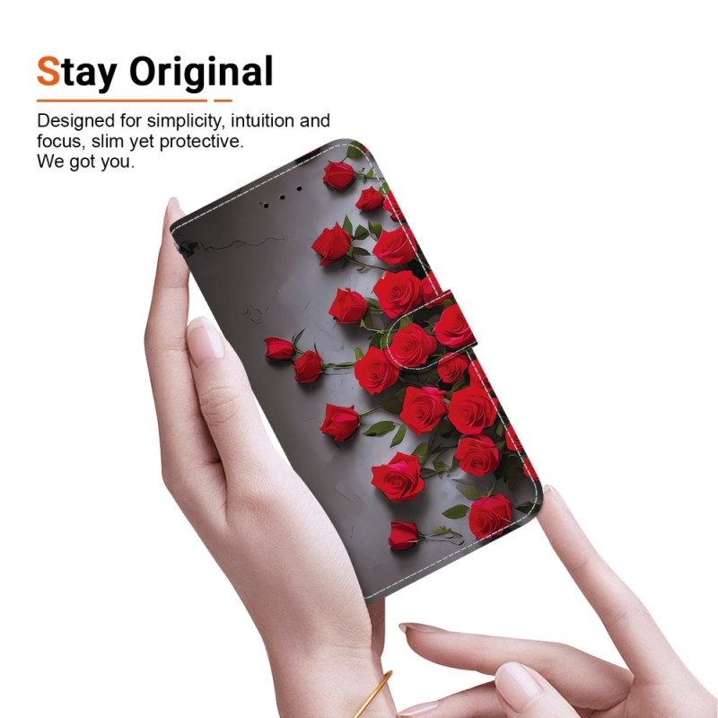 Läderfodral Samsung Galaxy A17 4g / 5g Telefonfodral Röda Rosor