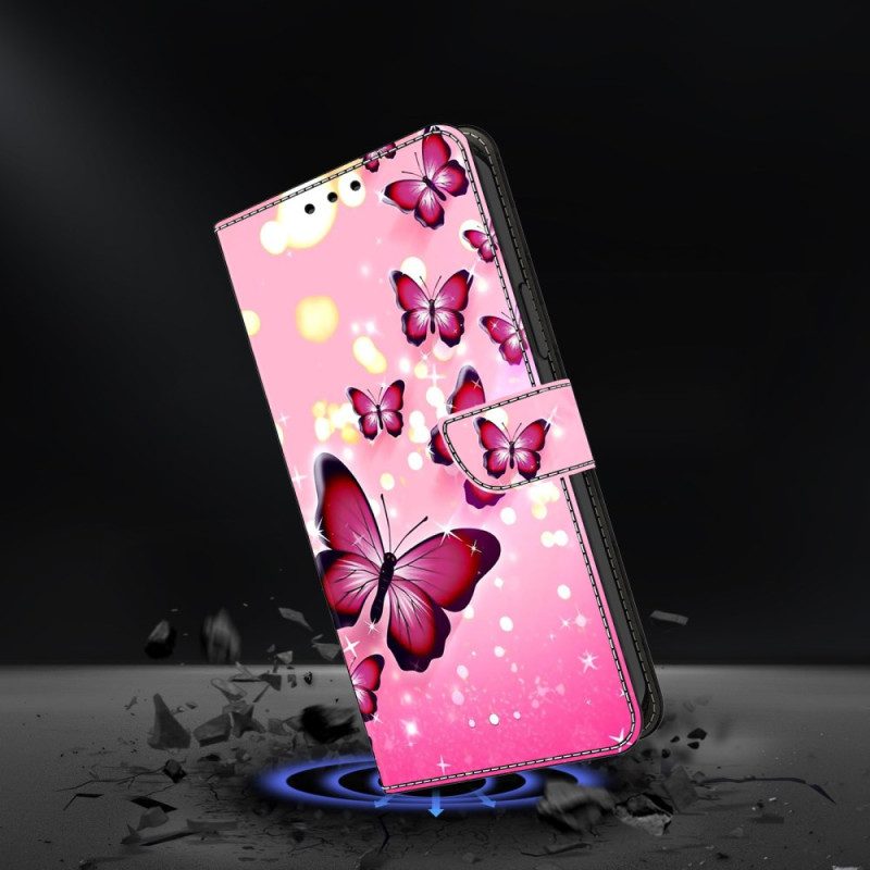 Läderfodral Samsung Galaxy A17 4g / 5g Telefonfodral Rosenfjärilar