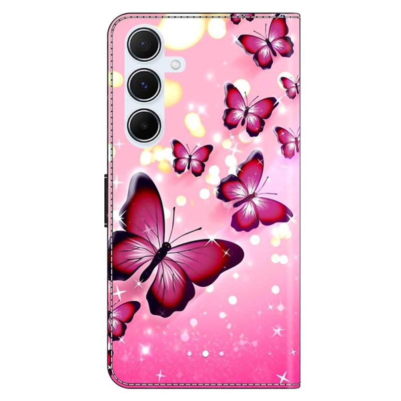Läderfodral Samsung Galaxy A17 4g / 5g Telefonfodral Rosenfjärilar