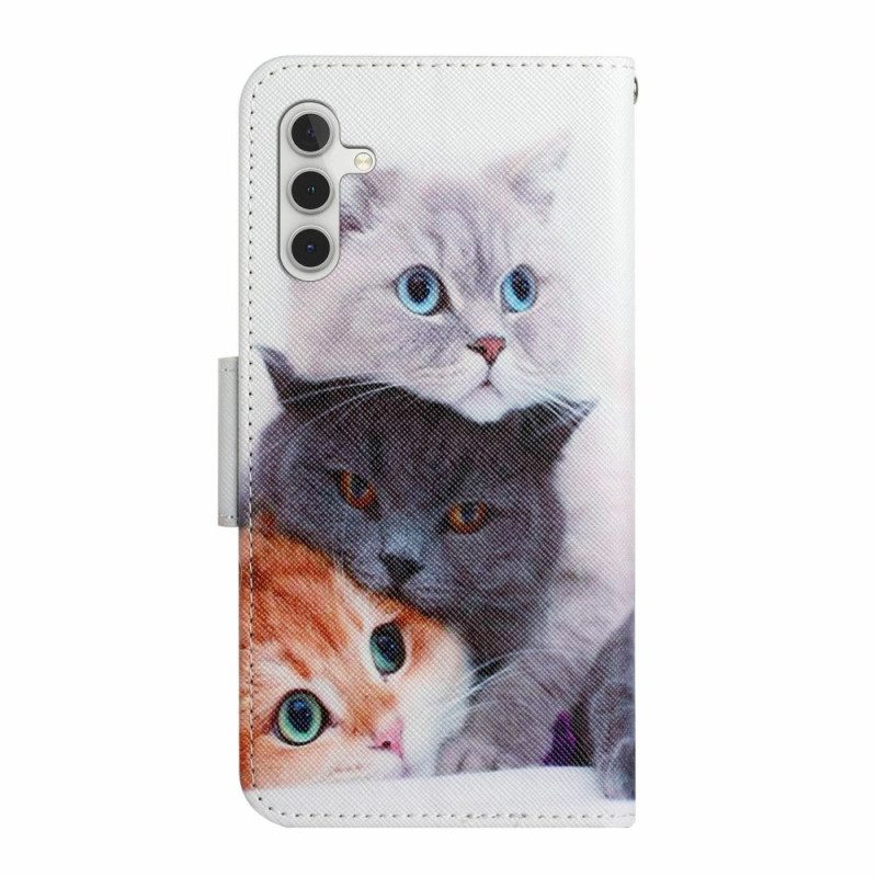 Läderfodral Samsung Galaxy A17 4g / 5g Telefonfodral Tre Katter