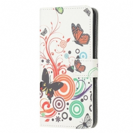 Läderfodral Samsung Galaxy M12 / A12 Fjärilar Och Blommor