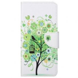 Läderfodral Samsung Galaxy S23 5G Träd Med Gröna Löv