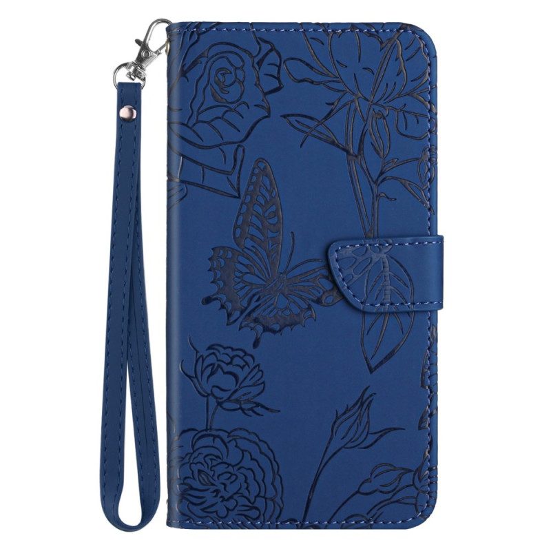 Läderfodral Samsung Galaxy S25 5g Edge Telefonfodral Fjärilstryck Med Rem