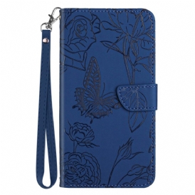 Läderfodral Samsung Galaxy S25 5g Edge Telefonfodral Fjärilstryck Med Rem