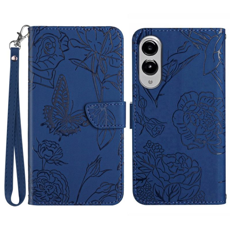 Läderfodral Samsung Galaxy S25 5g Edge Telefonfodral Fjärilstryck Med Rem