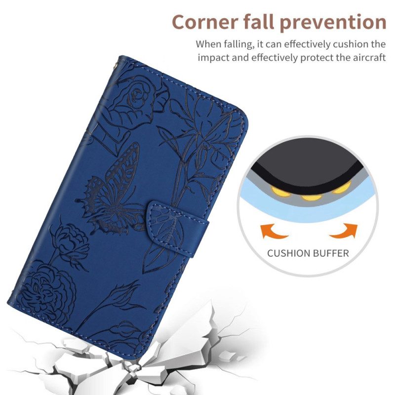 Läderfodral Samsung Galaxy S25 5g Edge Telefonfodral Fjärilstryck Med Rem