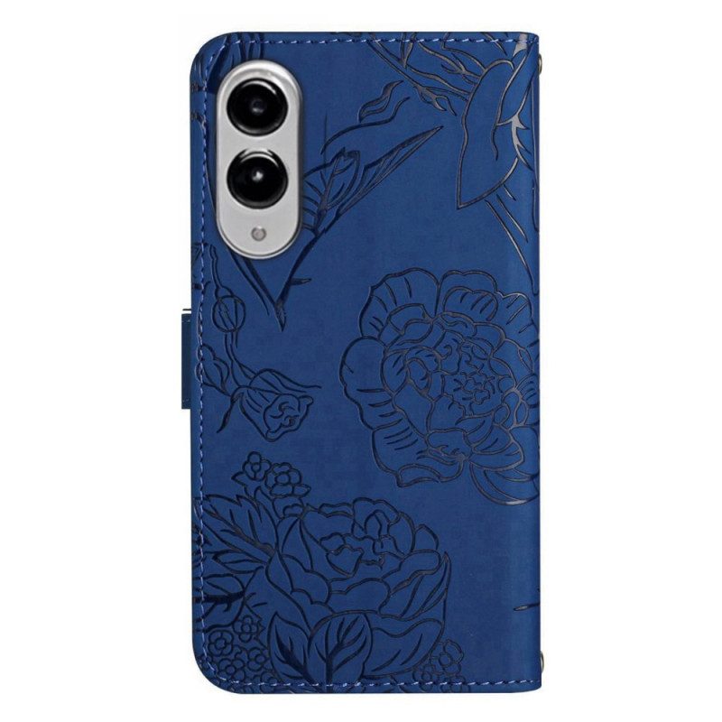 Läderfodral Samsung Galaxy S25 5g Edge Telefonfodral Fjärilstryck Med Rem