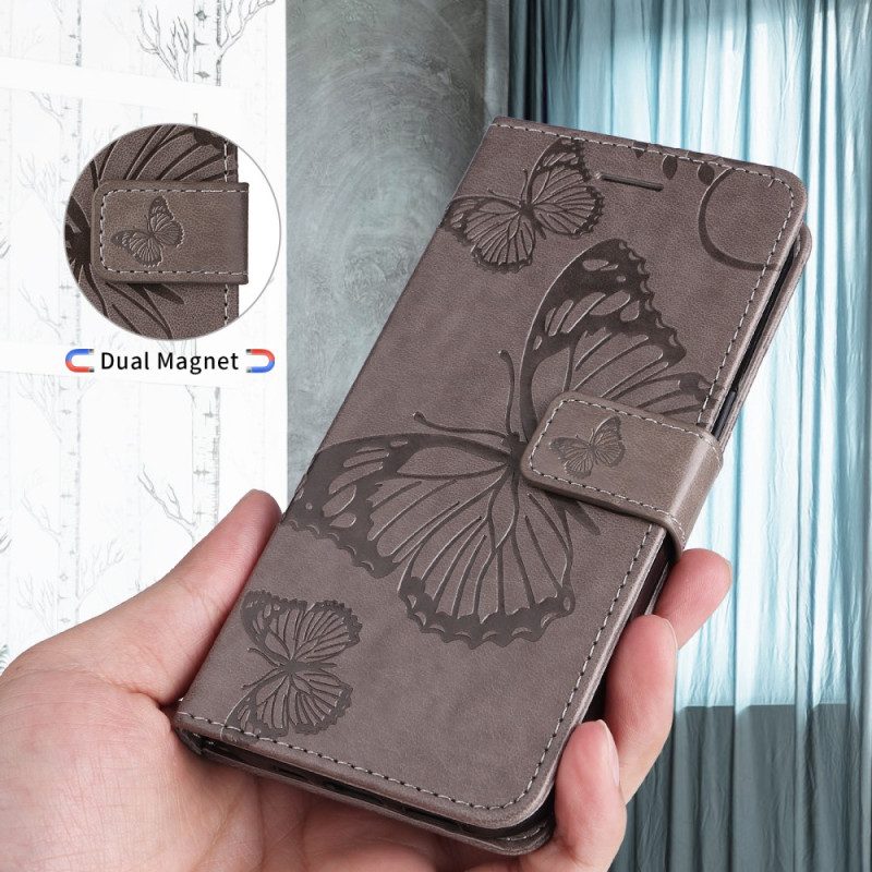 Läderfodral Samsung Galaxy S25 5g Edge Telefonfodral Jättefjärilsmönster