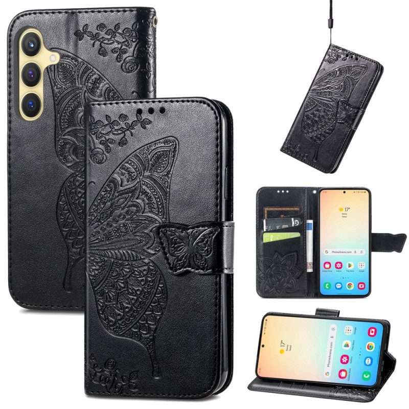 Läderfodral Samsung Galaxy S25 5g Telefonfodral Barockfjäril
