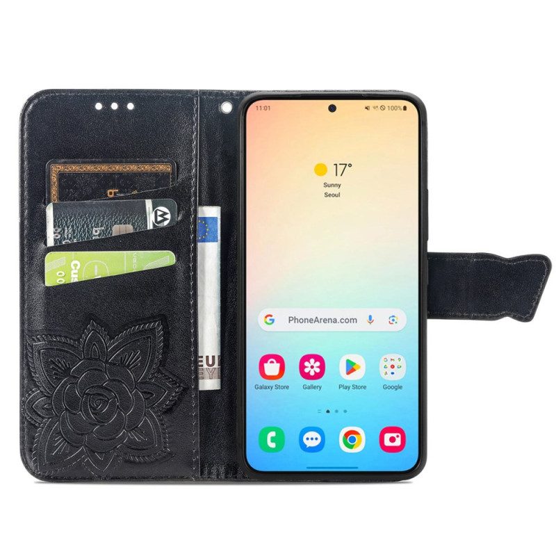 Läderfodral Samsung Galaxy S25 5g Telefonfodral Barockfjäril