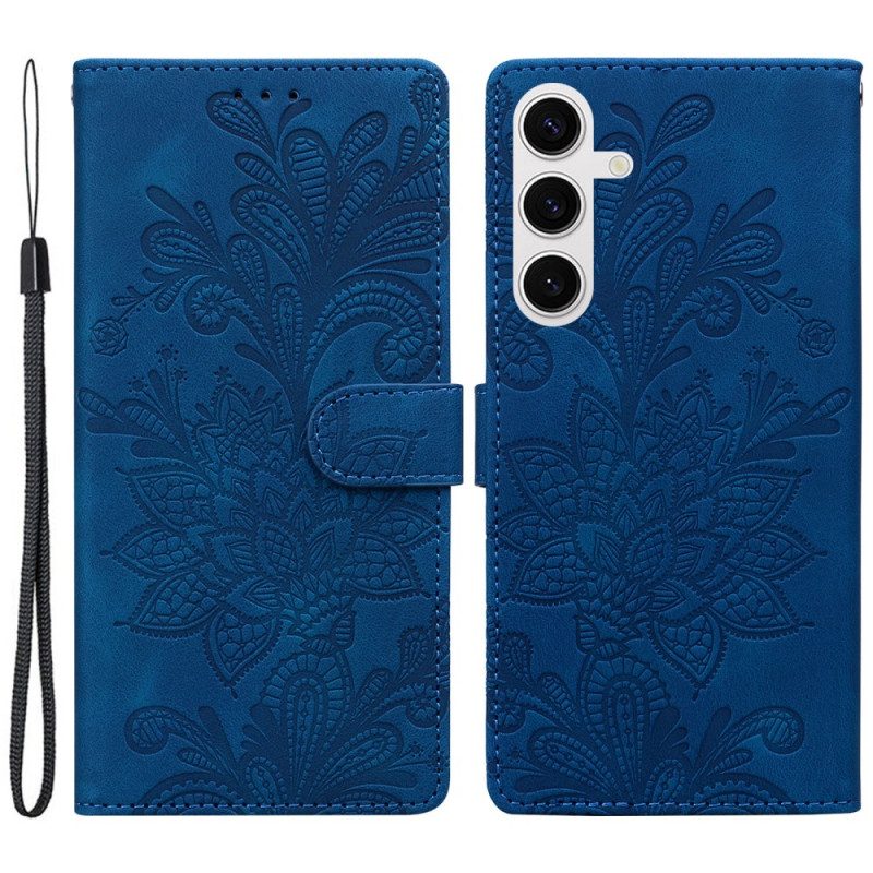 Läderfodral Samsung Galaxy S25 5g Telefonfodral Blommigt Spetsmönster