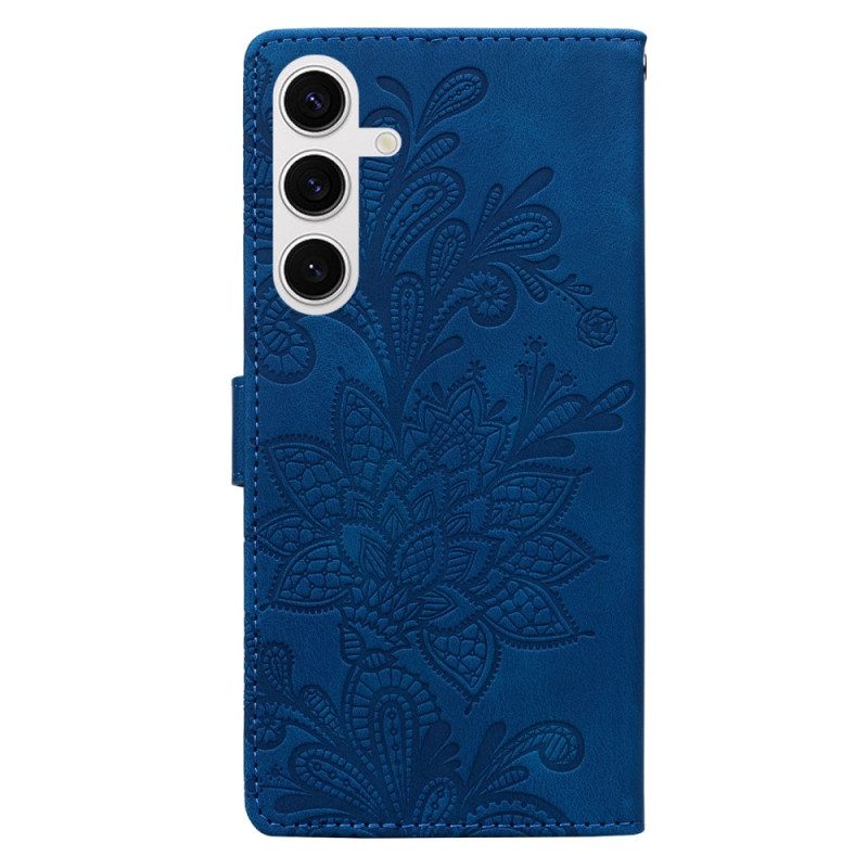 Läderfodral Samsung Galaxy S25 5g Telefonfodral Blommigt Spetsmönster
