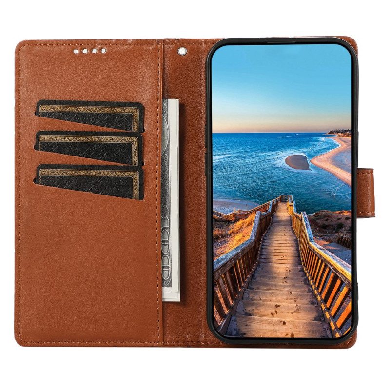 Läderfodral Samsung Galaxy S25 5g Telefonfodral Linjer Och 3 Korthållare