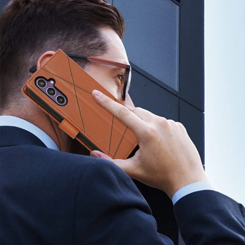 Läderfodral Samsung Galaxy S25 5g Telefonfodral Linjer Och 3 Korthållare