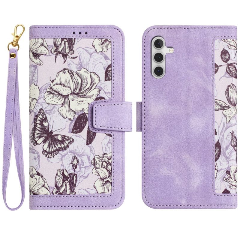 Läderfodral Samsung Galaxy S25 5g Telefonfodral Plånbok Med Blommig Effekt