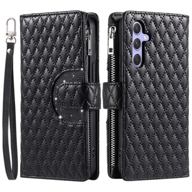 Läderfodral Samsung Galaxy S25 5g Telefonfodral Quiltad Plånbok Med Dragkedja