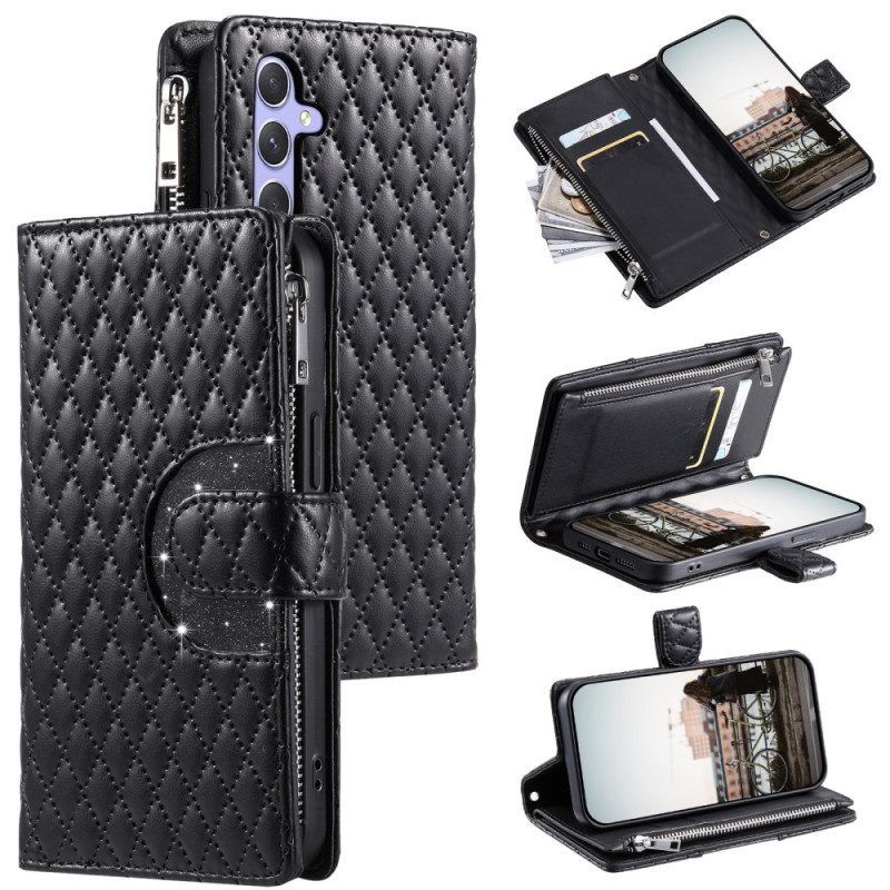 Läderfodral Samsung Galaxy S25 5g Telefonfodral Quiltad Plånbok Med Dragkedja