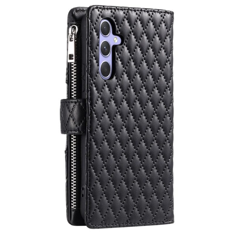 Läderfodral Samsung Galaxy S25 5g Telefonfodral Quiltad Plånbok Med Dragkedja